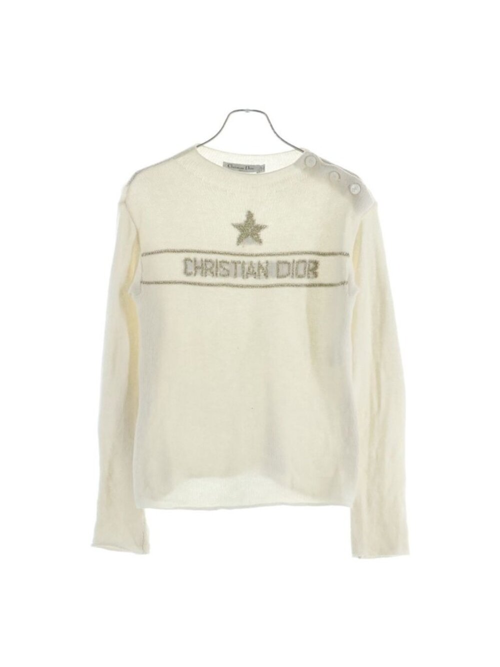 Dior Cashmere Logo Embroidery Bottle Neck Long Sleeve Knit Sweater Ivory